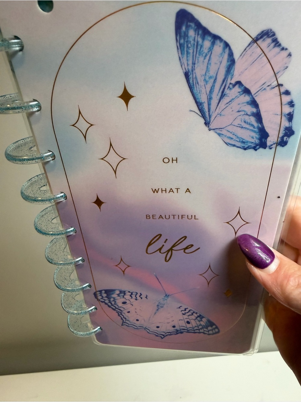 Happy Planner Butterfly Discbound Cover Blue Glitter Discs Dashboard - Picture 7 of 7